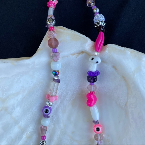 Peace of My Heart Beaded Pendant Necklace Silver Crystal Stone Evil Eye Heart - Picture 6 of 14